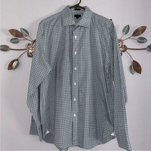 J. Crew Crosby Mens Green White Plaid Button Front Long Sleeve Shirt Size Large